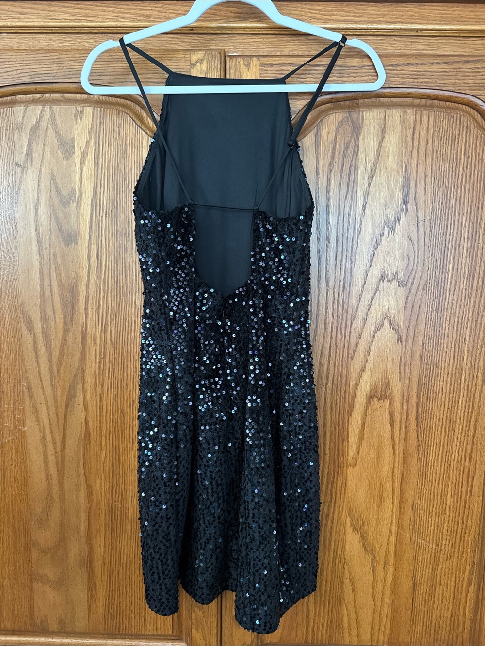 Express Black Sequin Mini Dress with Sheer Back